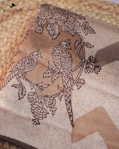 Parrot Chanderi Silk Saree - Brown