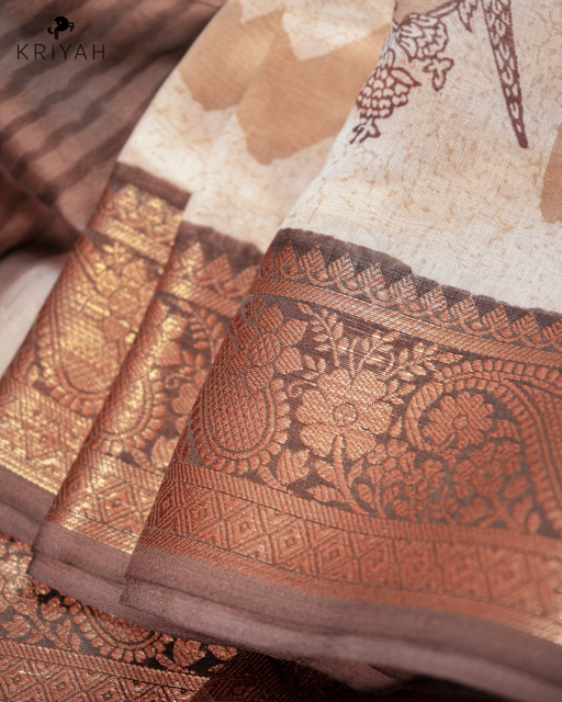 Parrot Chanderi Silk Saree - Brown