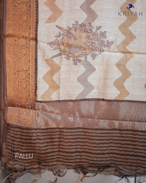 Parrot Chanderi Silk Saree - Brown