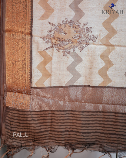 Parrot Chanderi Silk Saree - Brown
