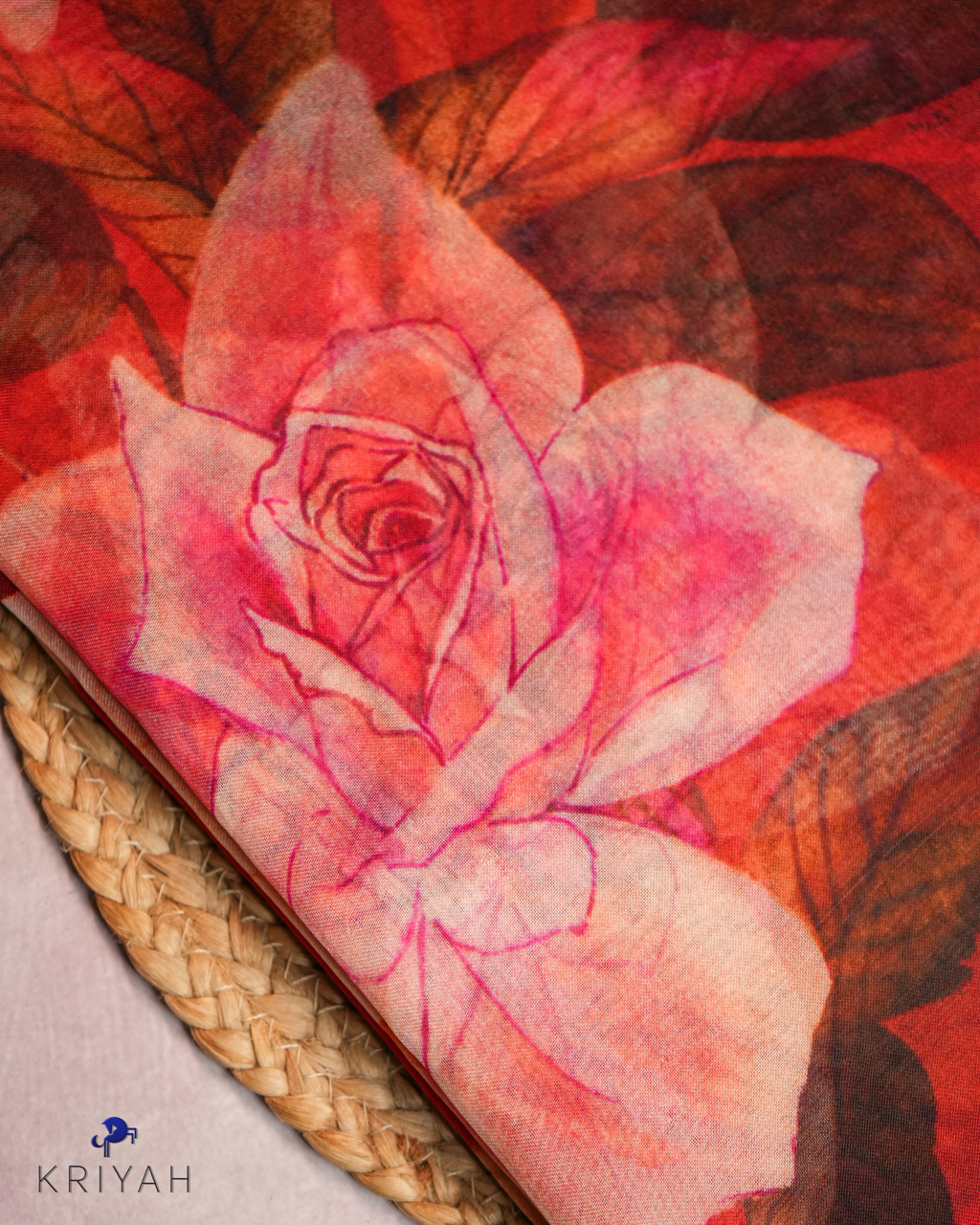 Printed Organza Saree - Red