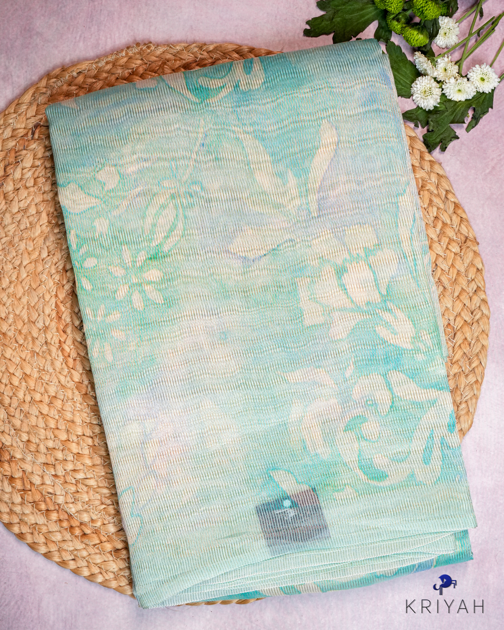 Tissue Organza Saree - Teal