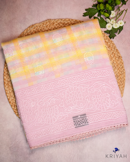 Embroidered Organza Saree - Pink