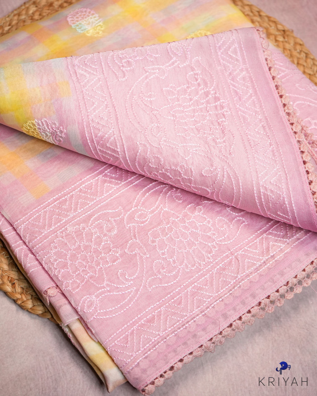 Embroidered Organza Saree - Pink