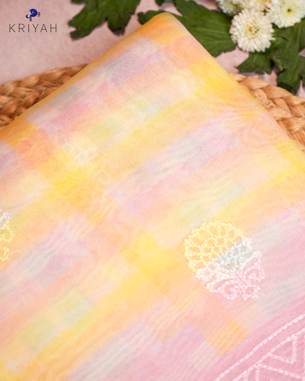 Embroidered Organza Saree - Pink