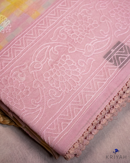 Embroidered Organza Saree - Pink