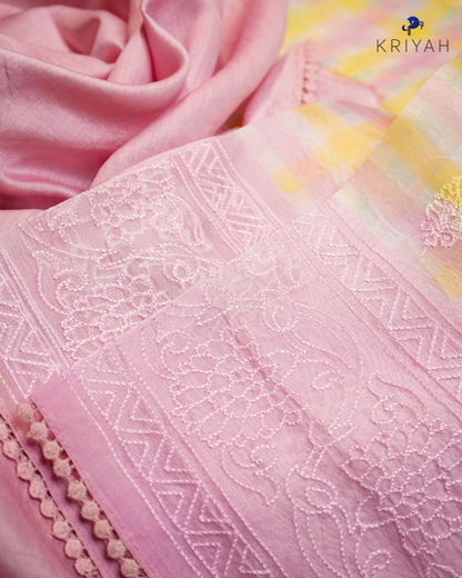 Embroidered Organza Saree - Pink