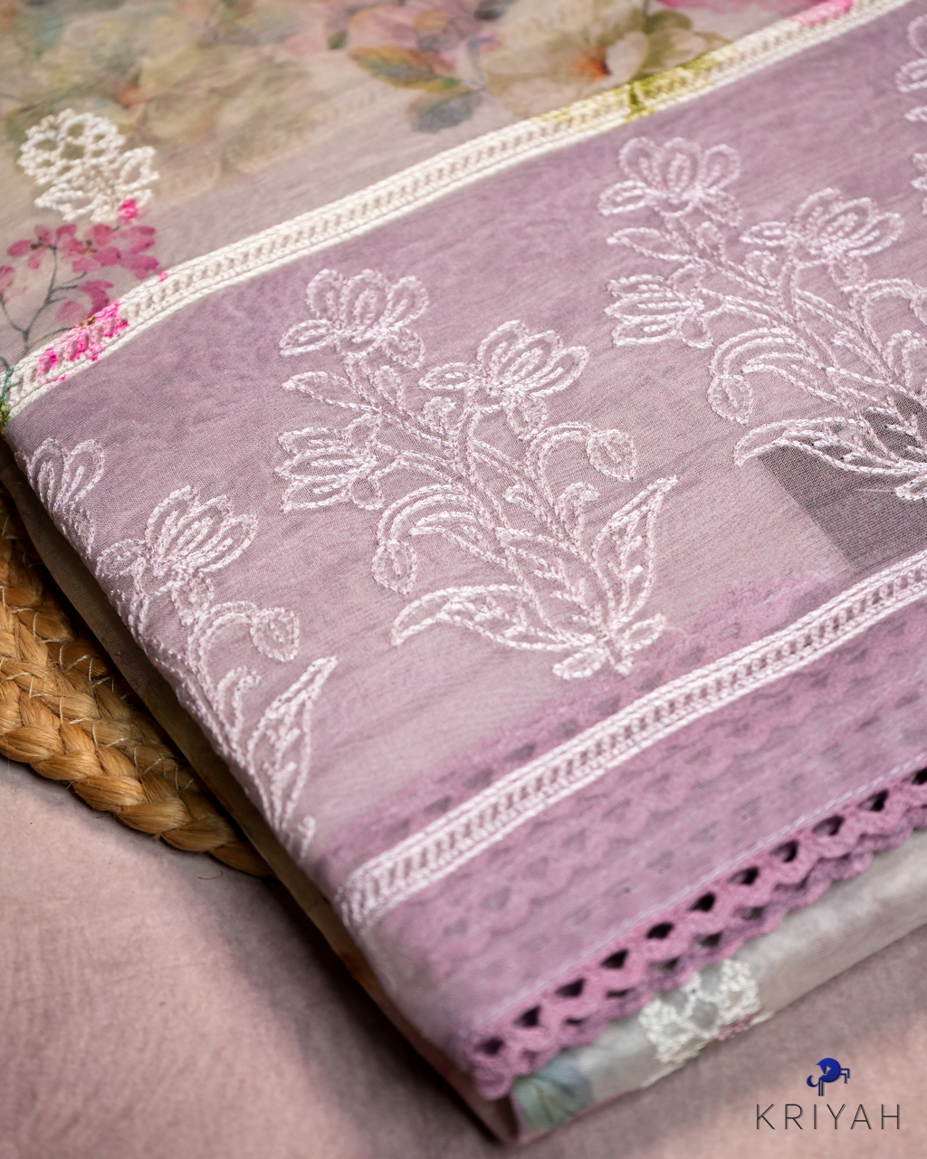 Embroidered Organza Saree - Lilac