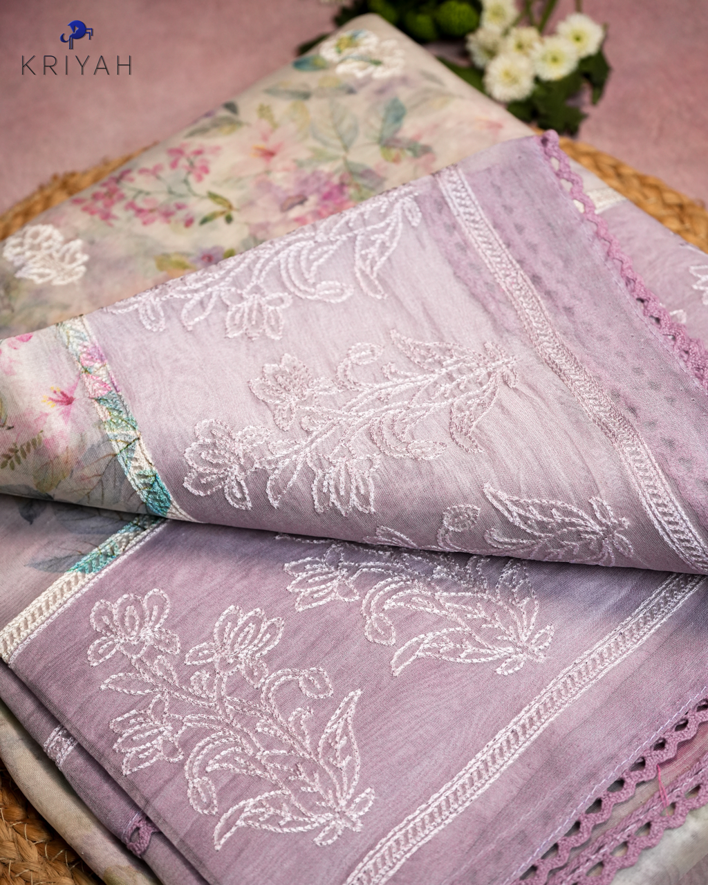 Embroidered Organza Saree - Lilac