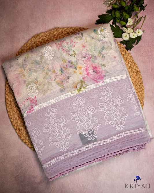 Embroidered Organza Saree - Lilac