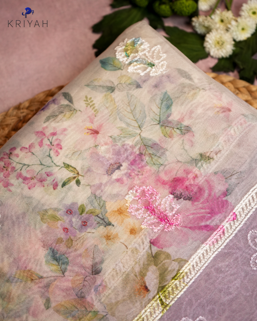Embroidered Organza Saree - Lilac
