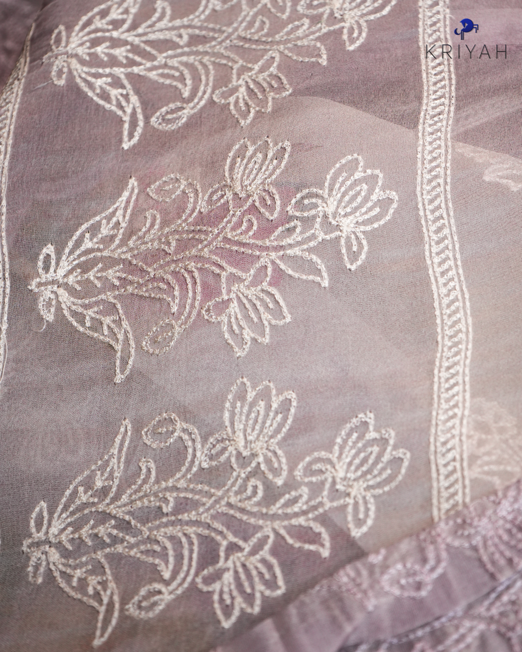 Embroidered Organza Saree - Lilac