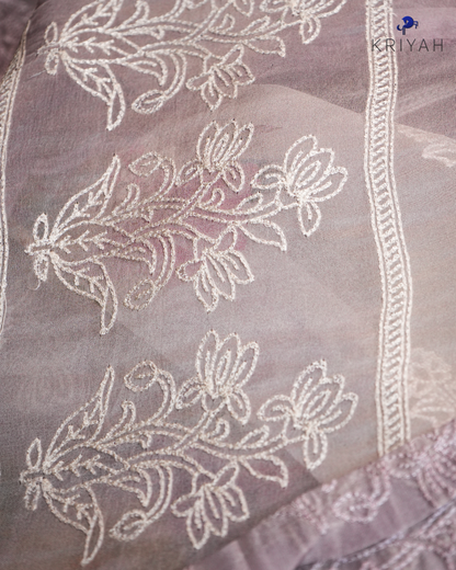 Embroidered Organza Saree - Lilac