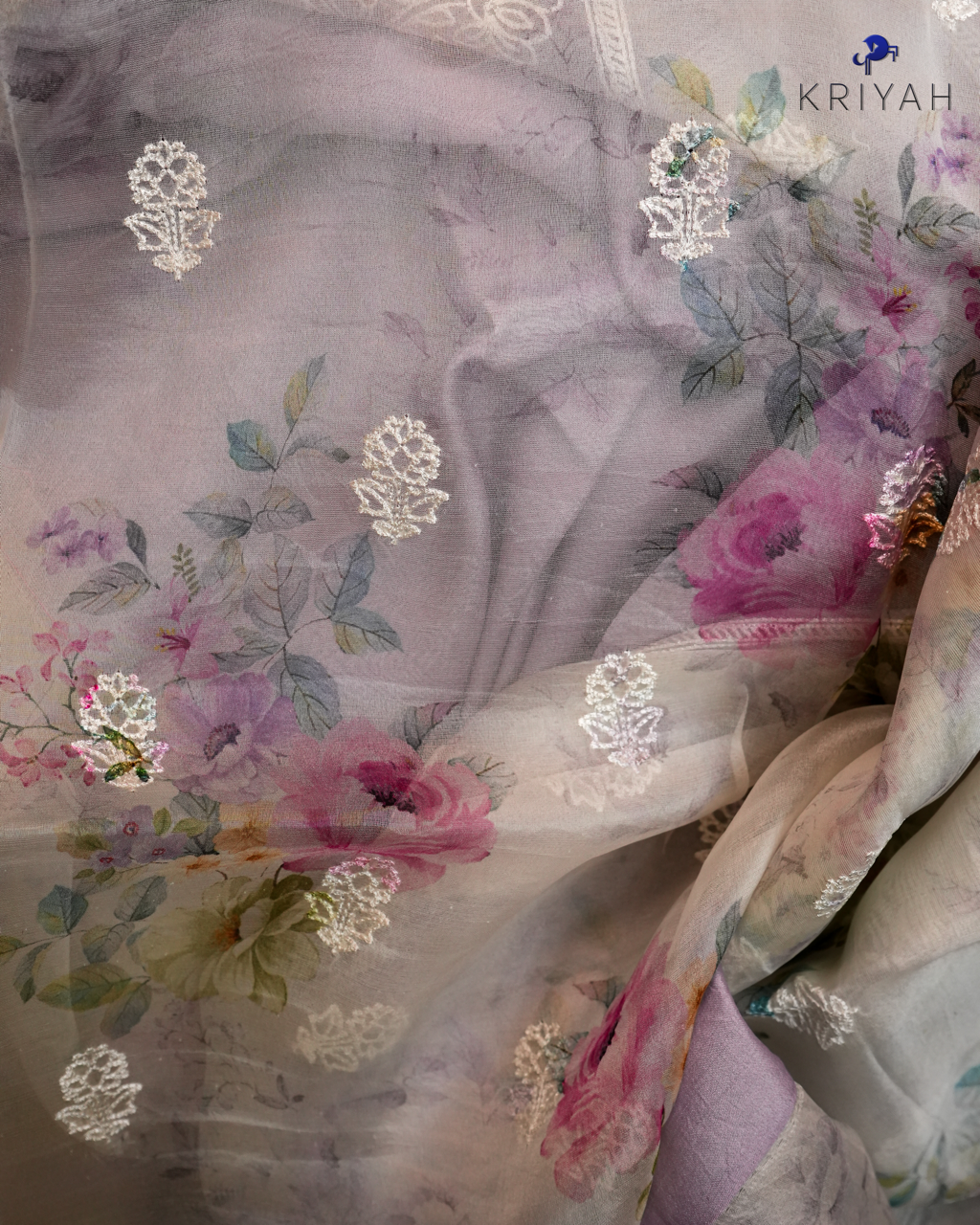 Embroidered Organza Saree - Lilac