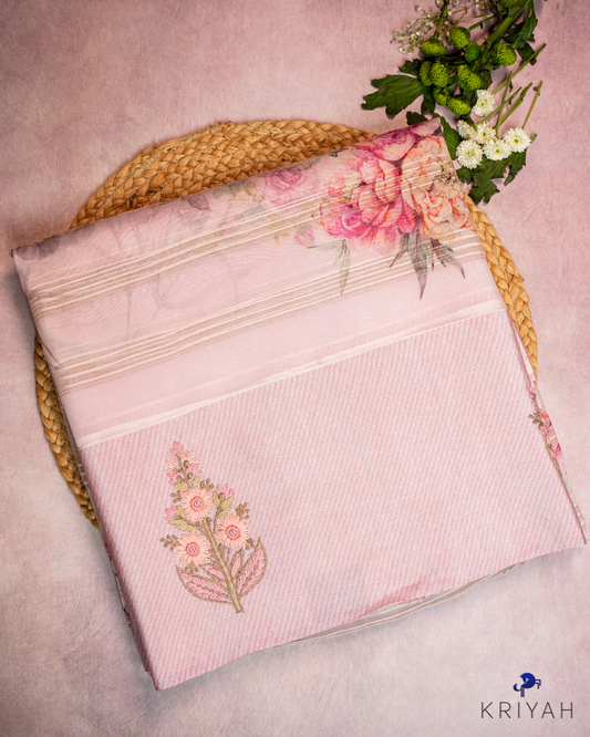 Embroidered Organza Saree - Light Pink