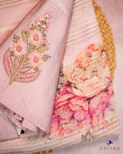 Embroidered Organza Saree - Light Pink
