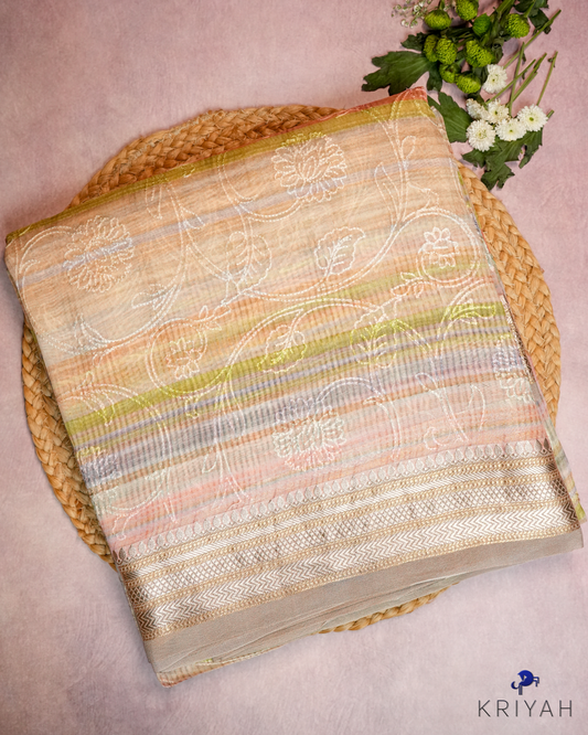 Embroidered Organza Saree - Multi colour