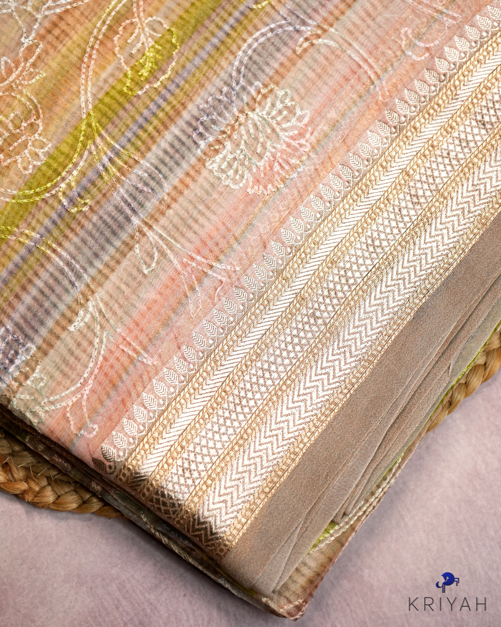 Embroidered Organza Saree - Multi colour