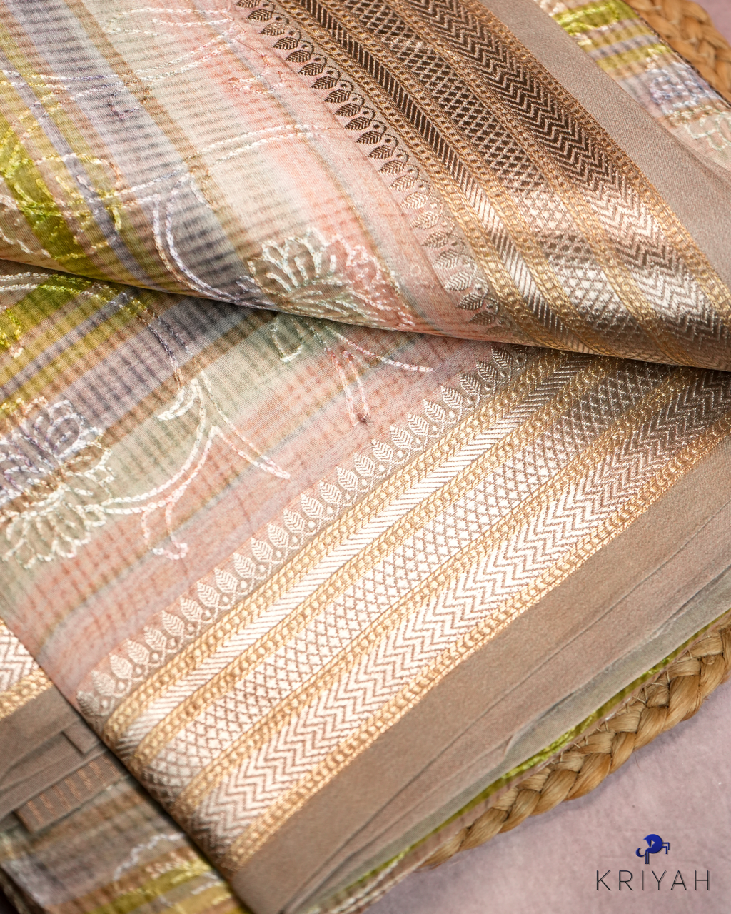 Embroidered Organza Saree - Multi colour
