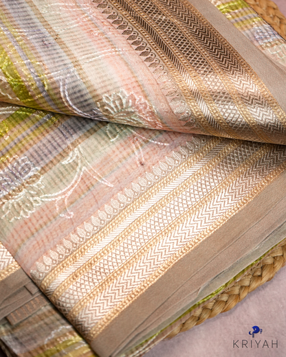 Embroidered Organza Saree - Multi colour