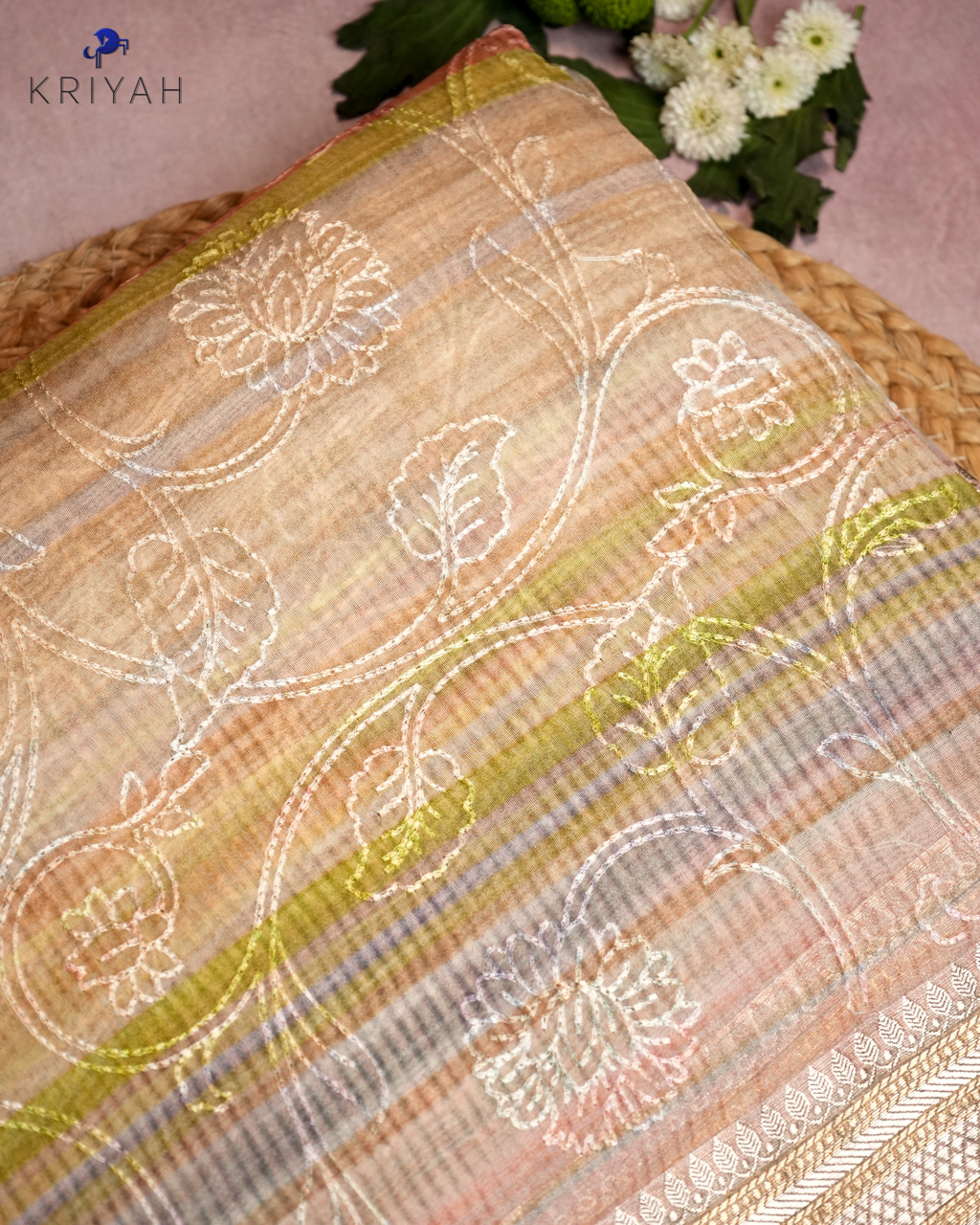 Embroidered Organza Saree - Multi colour