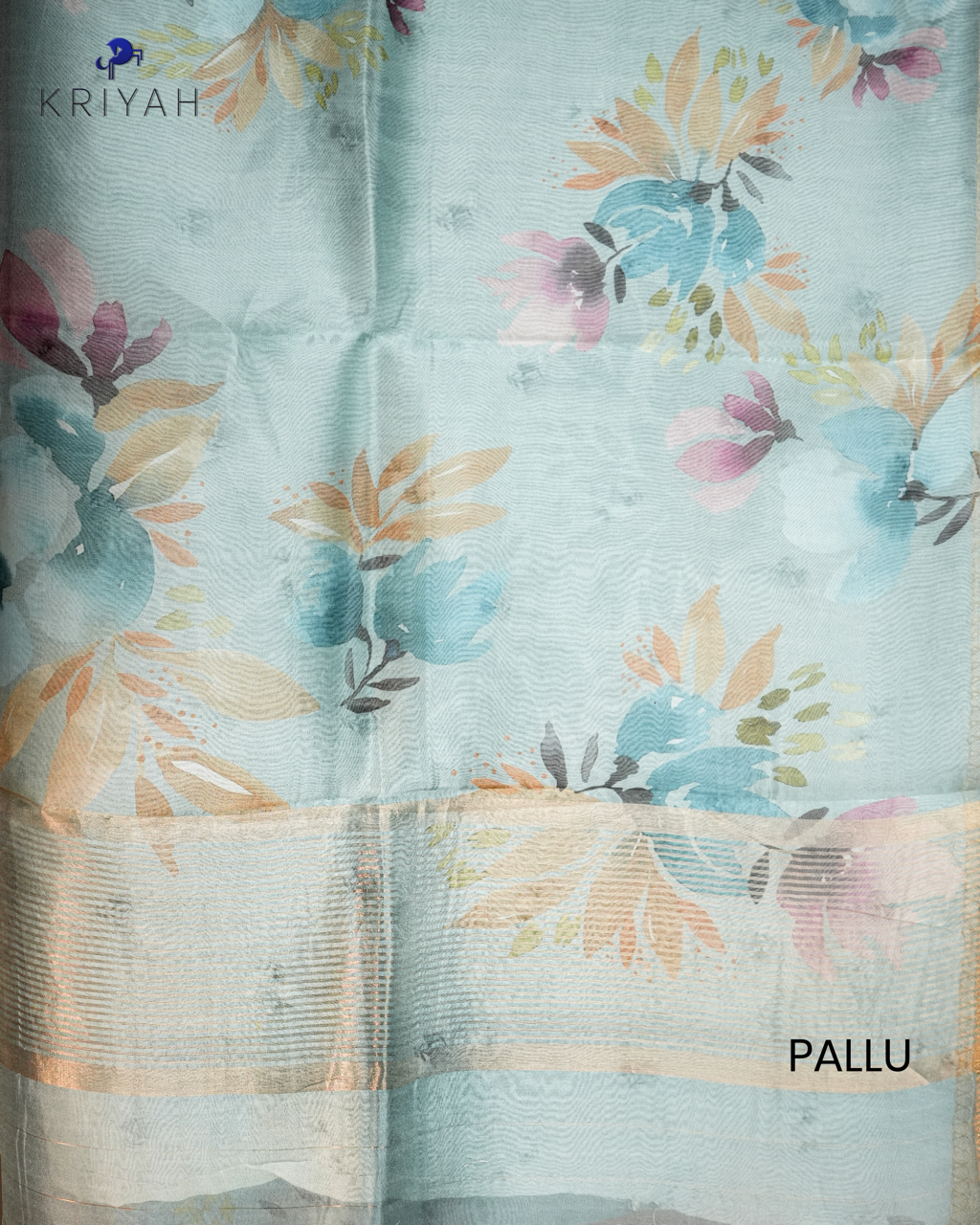 Printed Organza Saree - Powder Blue