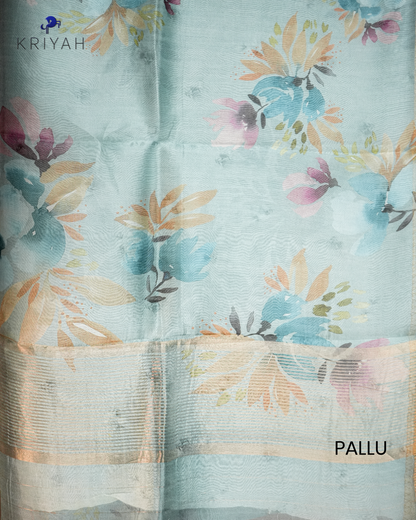 Printed Organza Saree - Powder Blue