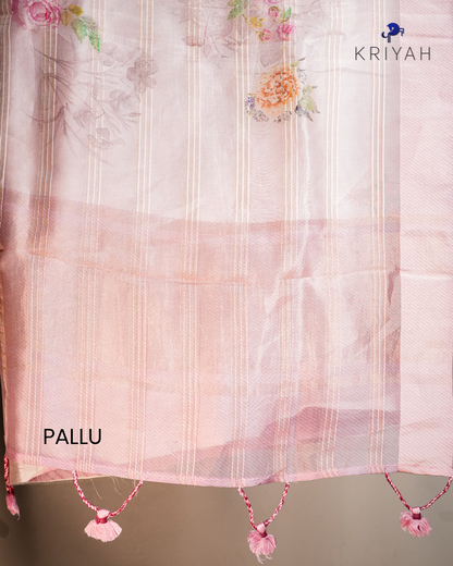 Embroidered Organza Saree - Light Pink