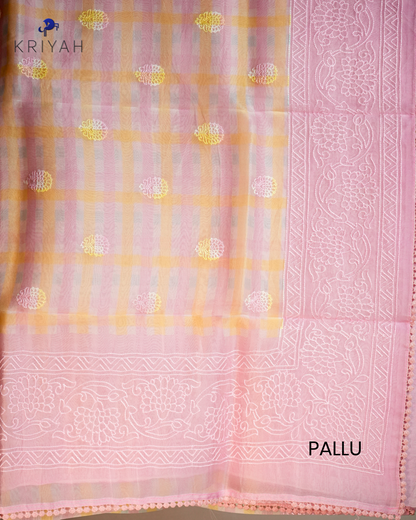 Embroidered Organza Saree - Pink