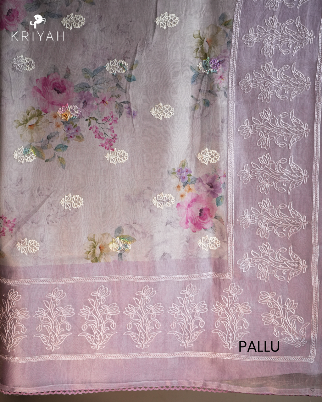 Embroidered Organza Saree - Lilac