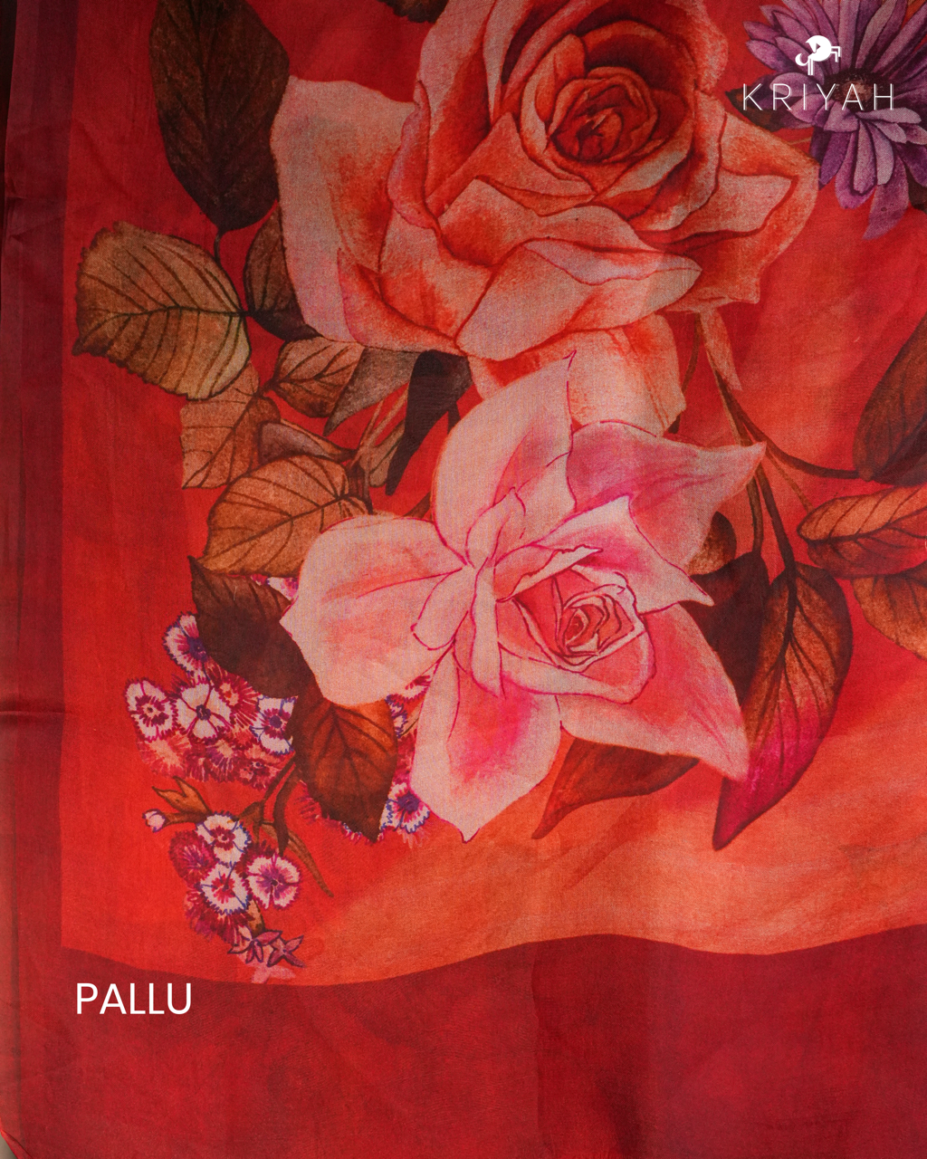Printed Organza Saree - Red