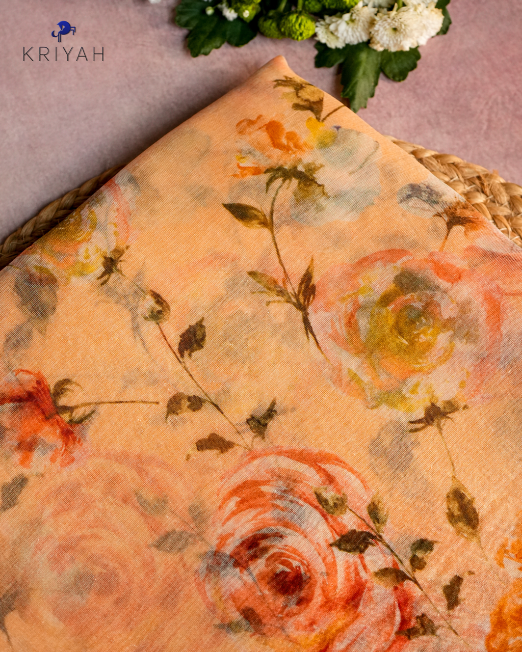 Printed Organza Saree - Peach