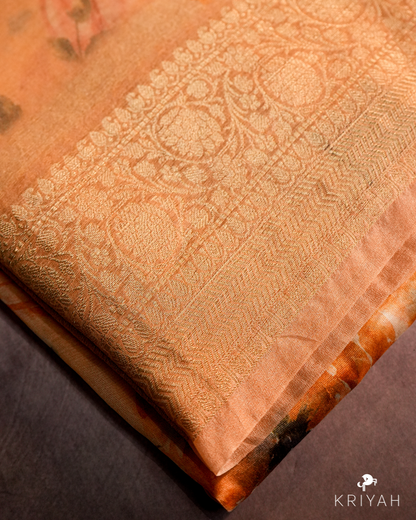Printed Organza Saree - Peach