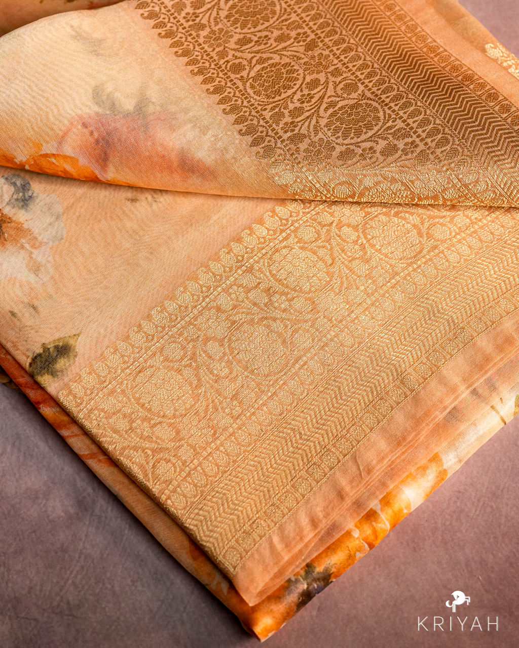 Printed Organza Saree - Peach