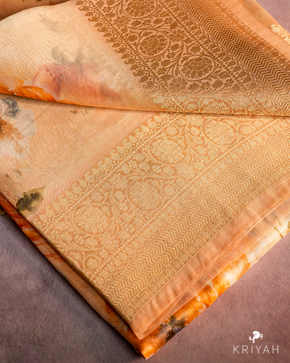 Printed Organza Saree - Peach