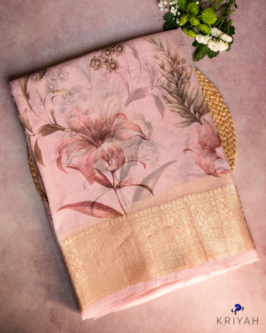 Printed Organza Saree - Light Pink