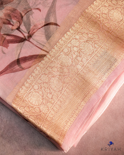 Printed Organza Saree - Light Pink
