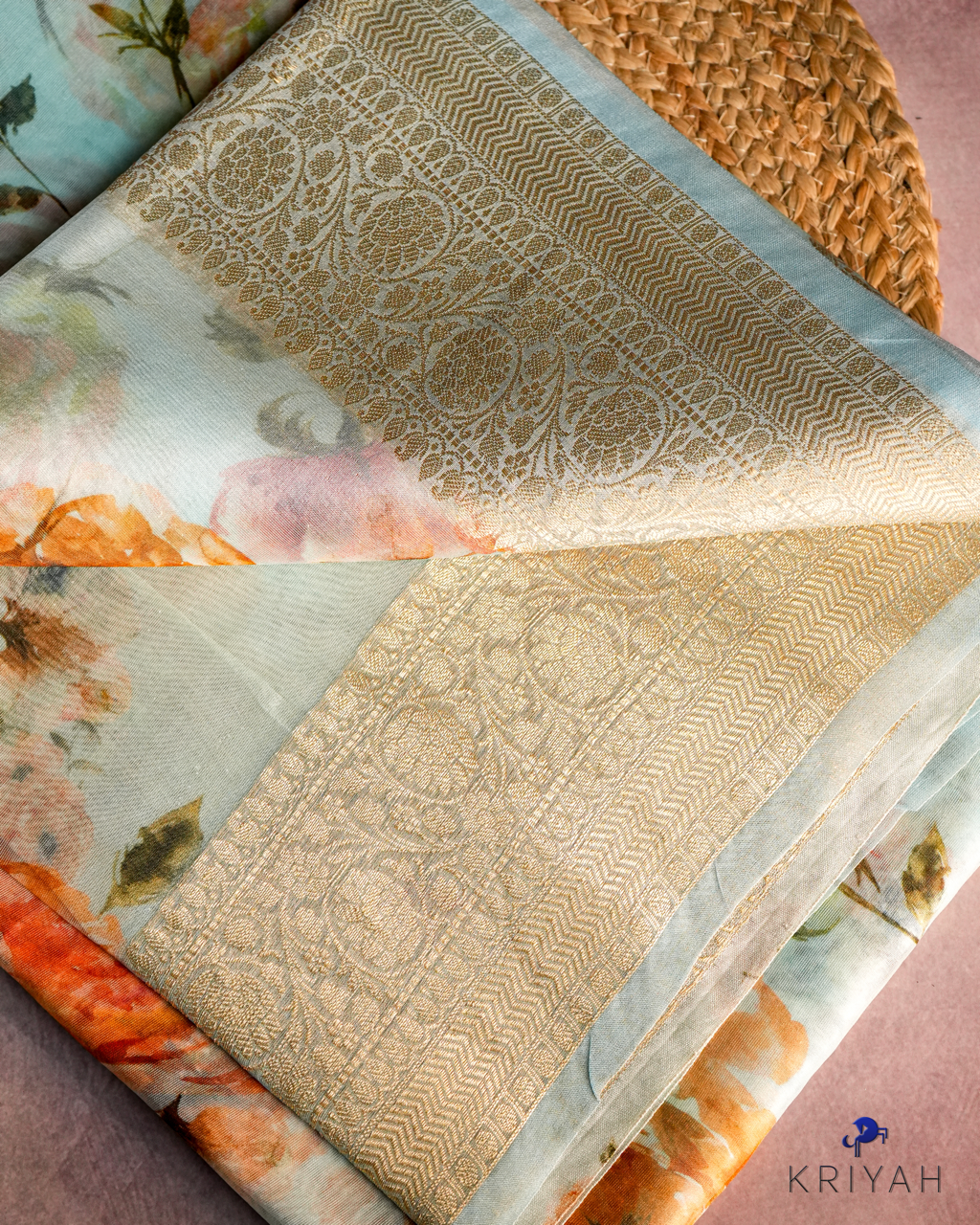 Printed Organza Saree - Light Blue