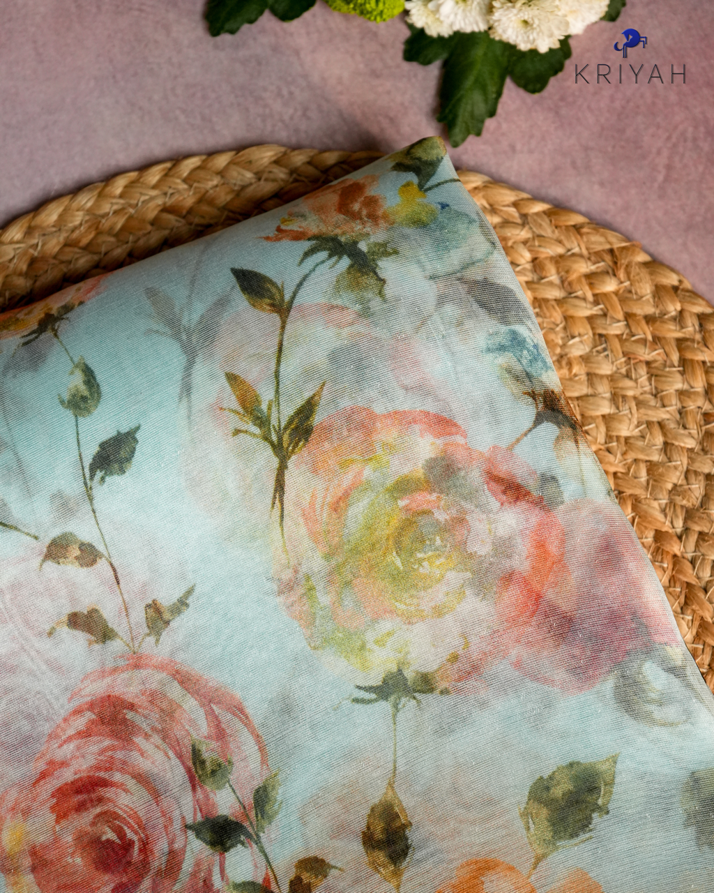 Printed Organza Saree - Light Blue