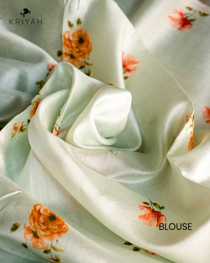 Printed Organza Saree - Light Blue