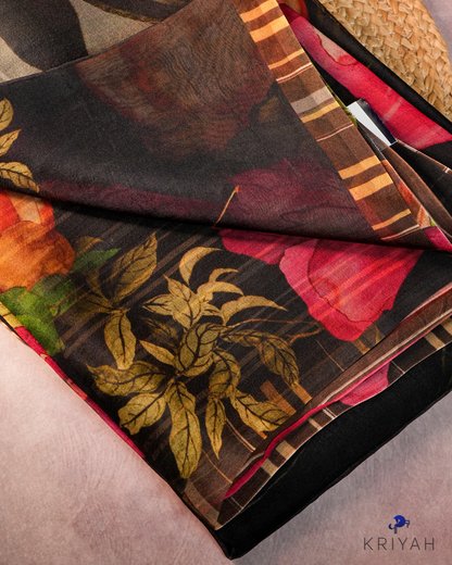 Printed Organza Saree - Black