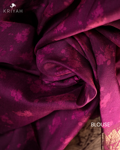 Printed Organza Saree - Burgendy