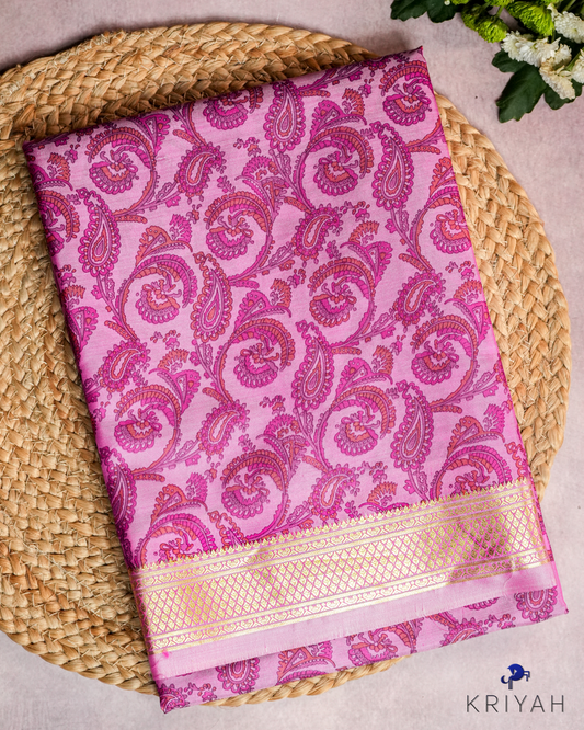 PAISLEY PRINTED SILK WITH BORDER - DARK PINK