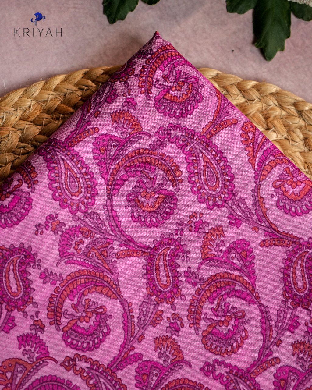 PAISLEY PRINTED SILK WITH BORDER - DARK PINK