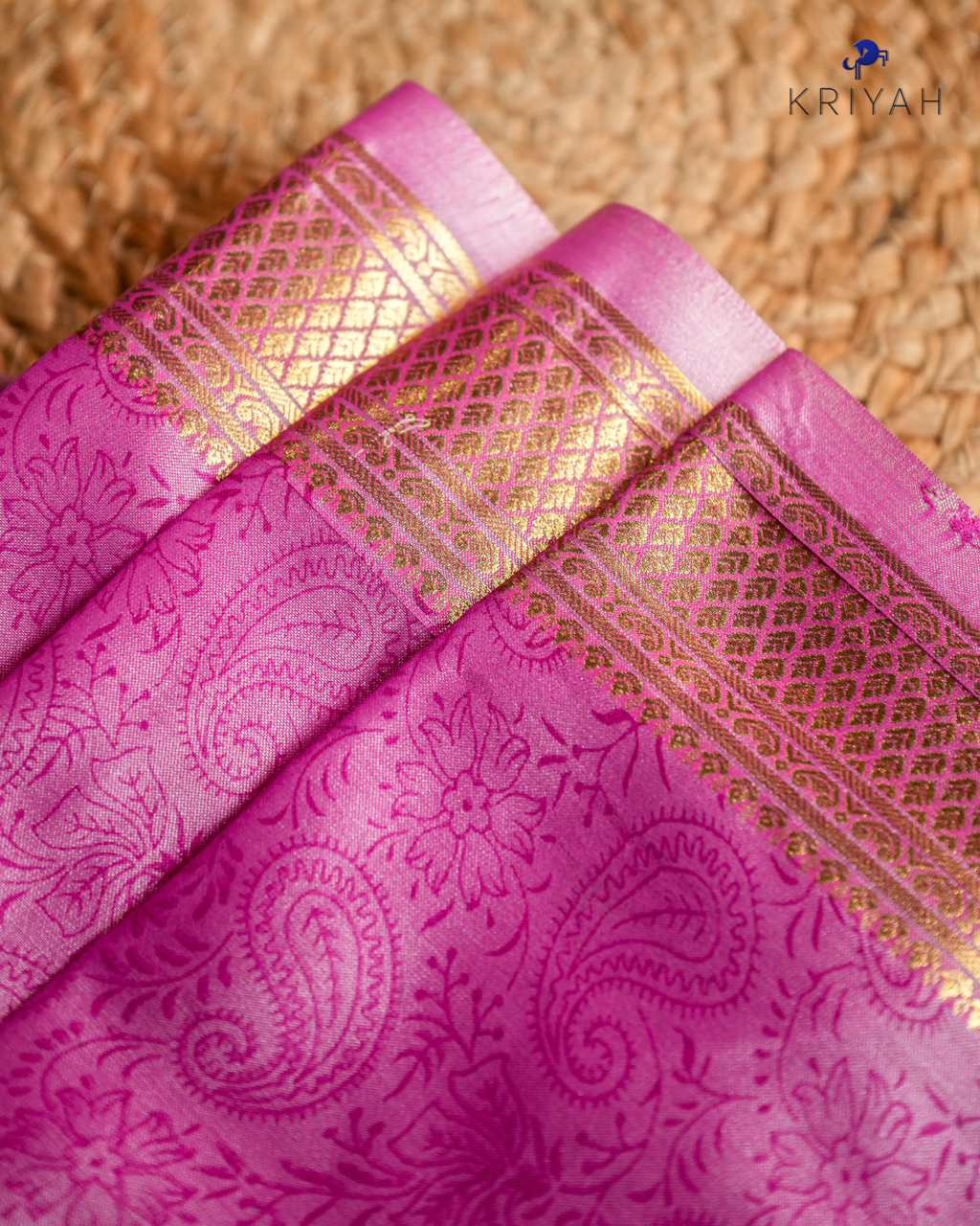 PAISLEY PRINTED SILK WITH BORDER - DARK PINK