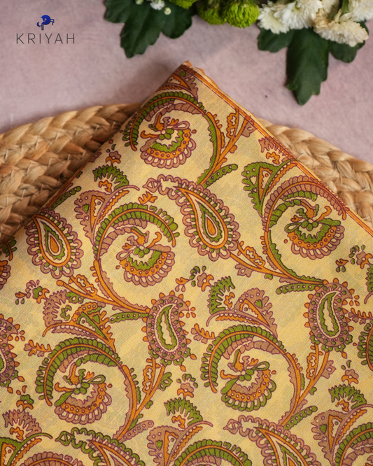 PAISLEY PRINTED SILK WITH BORDER - PASTEL YELLOW