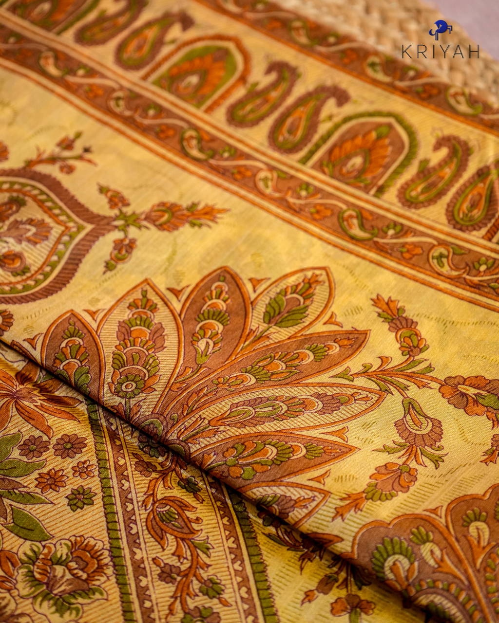 PAISLEY PRINTED SILK WITH BORDER - PASTEL YELLOW