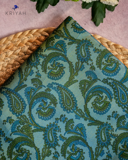 PAISLEY PRINTED SILK WITH BORDER - TEAL