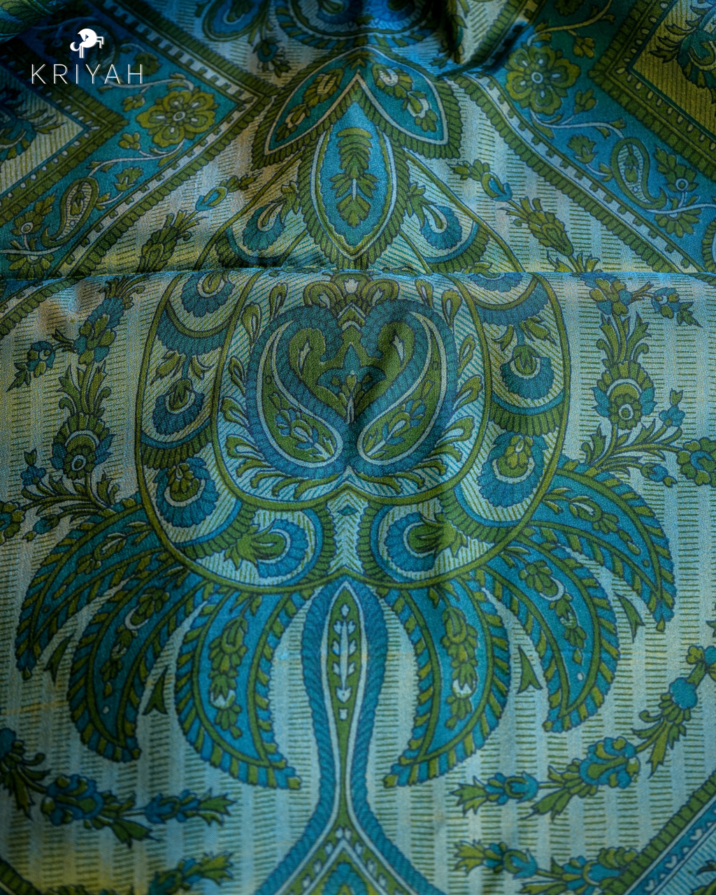 PAISLEY PRINTED SILK WITH BORDER - TEAL
