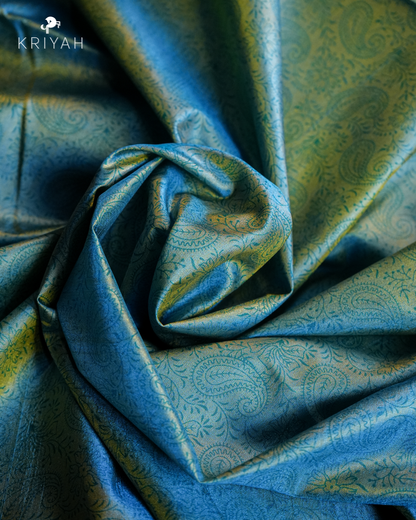 PAISLEY PRINTED SILK WITH BORDER - TEAL
